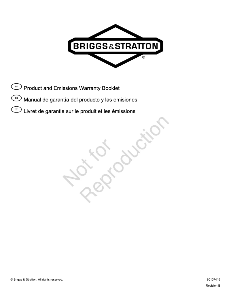Page 1 de la notice Informations de garantie Briggs & Stratton Power Protect 10kW