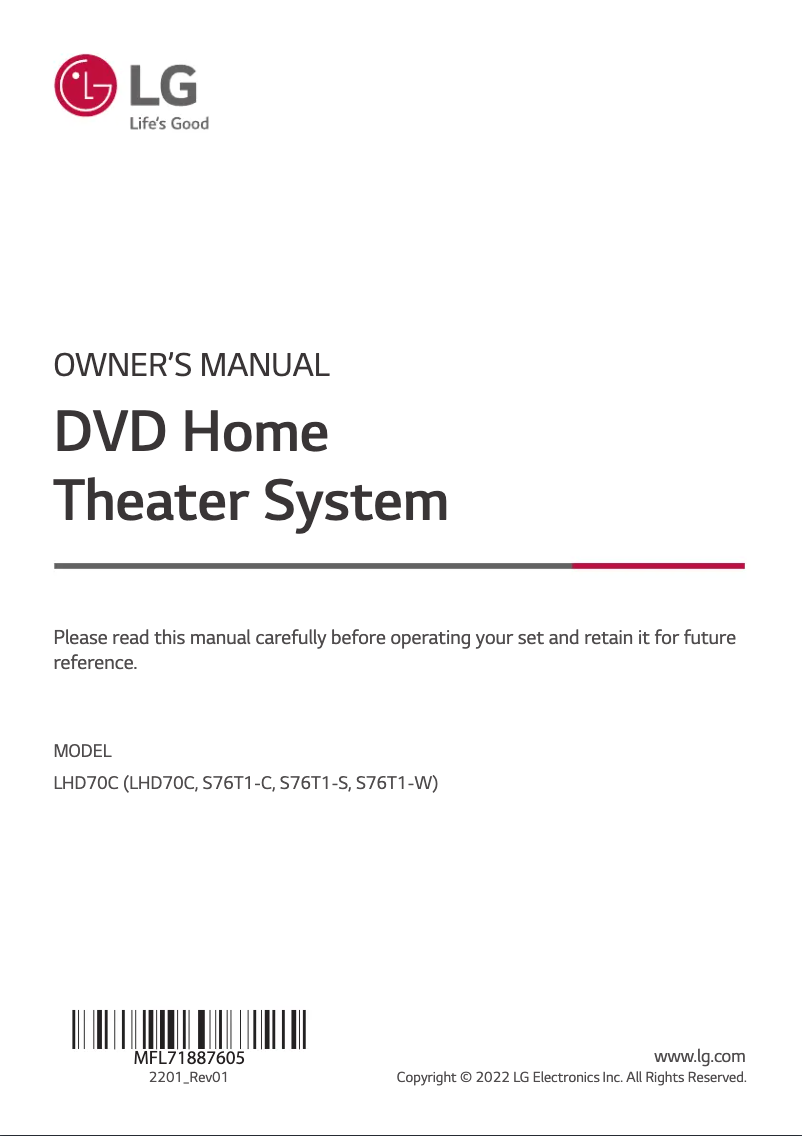 Page 1 de la notice Manuel utilisateur LG LHD70C