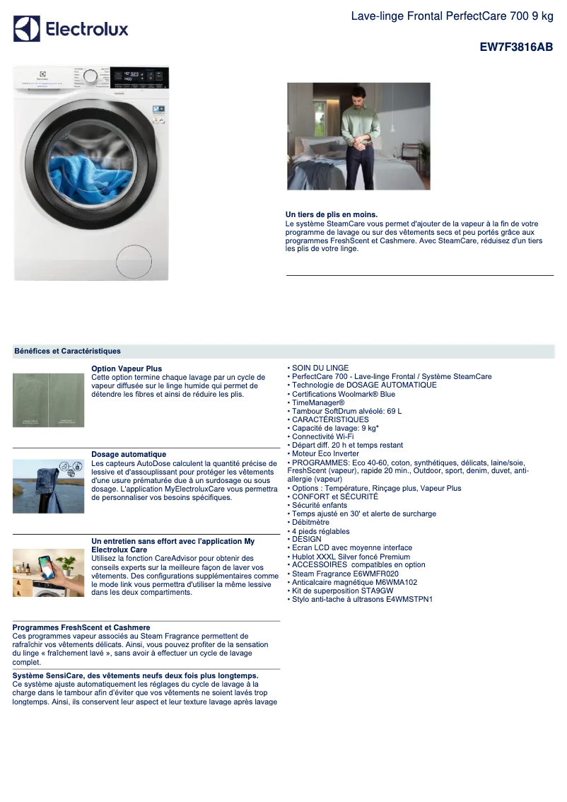 Page n°1 - Fiche technique Electrolux EW7F3816AB