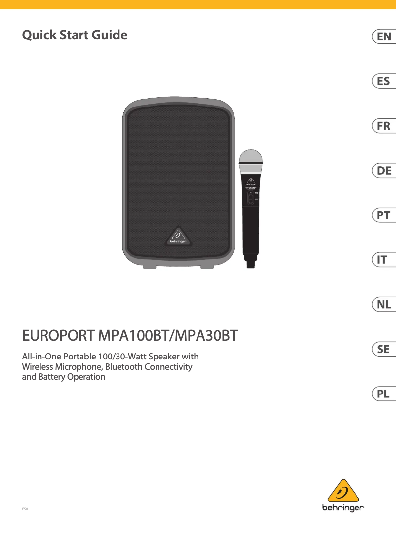 Page n°1 - Guide de démarrage rapide Behringer Europort MPA100BT