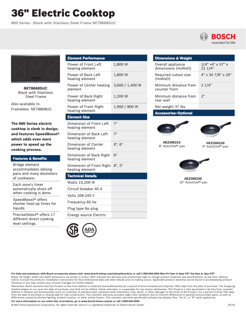 Page 1 de la notice Fiche technique Bosch NET8668SUC