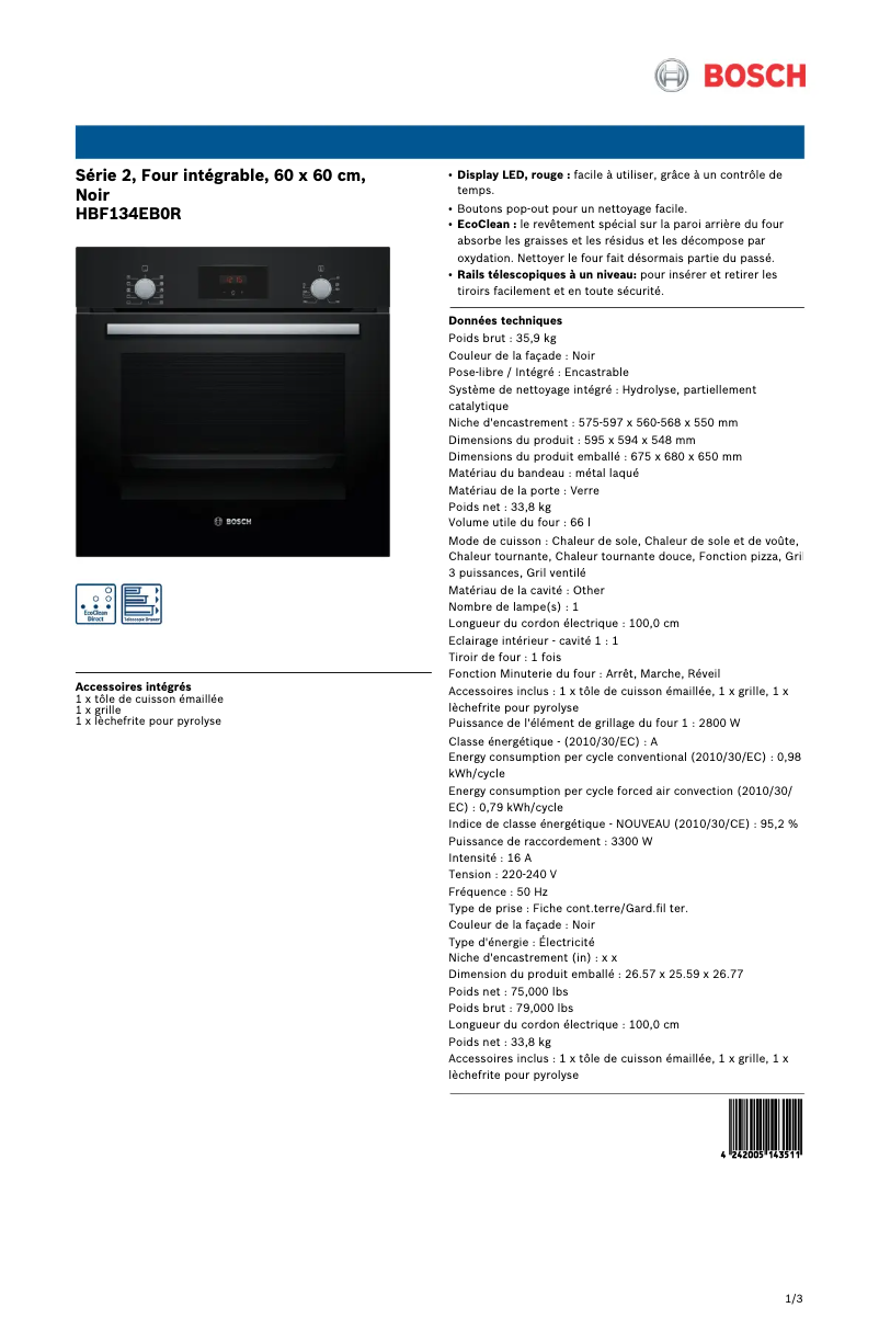 Image de la première page du manuel de l'appareil HBF134EB0R