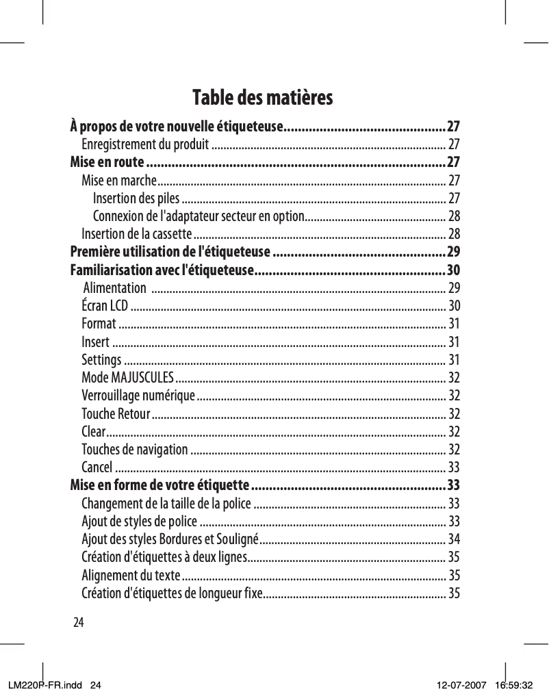 Page n°1 - Manuel utilisateur Dymo LabelManager 220P