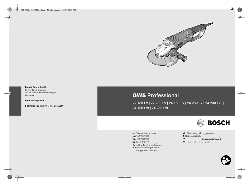 Page 1 de la notice Manuel utilisateur Bosch GWS 24-180 LVI