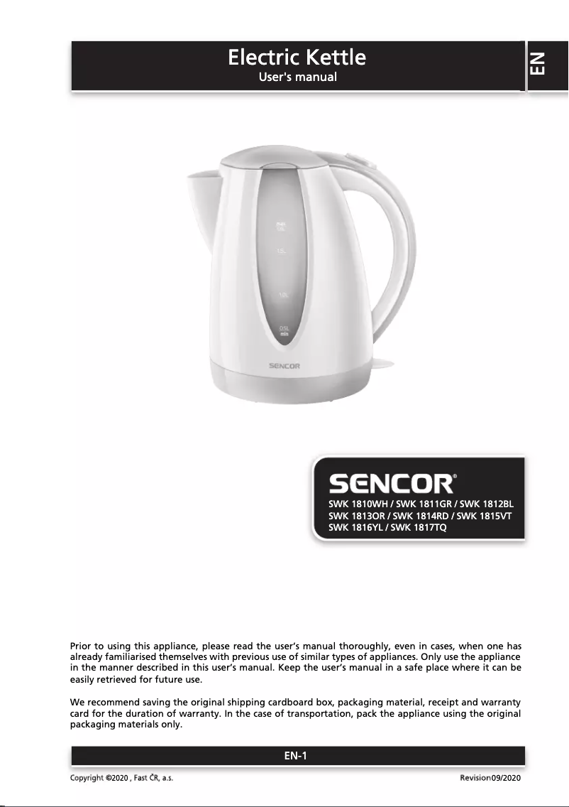 Page 1 de la notice Manuel utilisateur Sencor SWK 1816YL