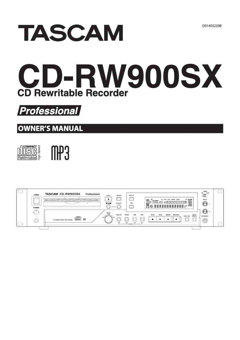 Image de la première page du manuel de l'appareil CD-RW900SX