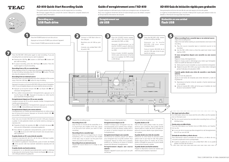 Page n°1 - Guide de démarrage rapide Teac AD-850