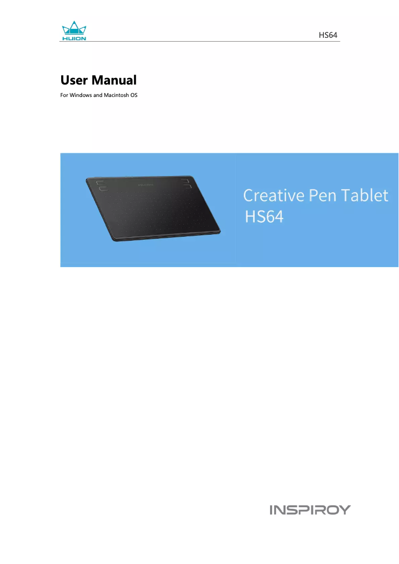 Page 1 de la notice Manuel utilisateur Huion Inspiroy HS64