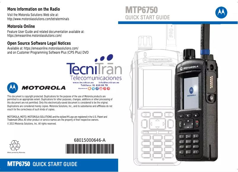 Page 1 de la notice Manuel utilisateur Motorola MTP6750