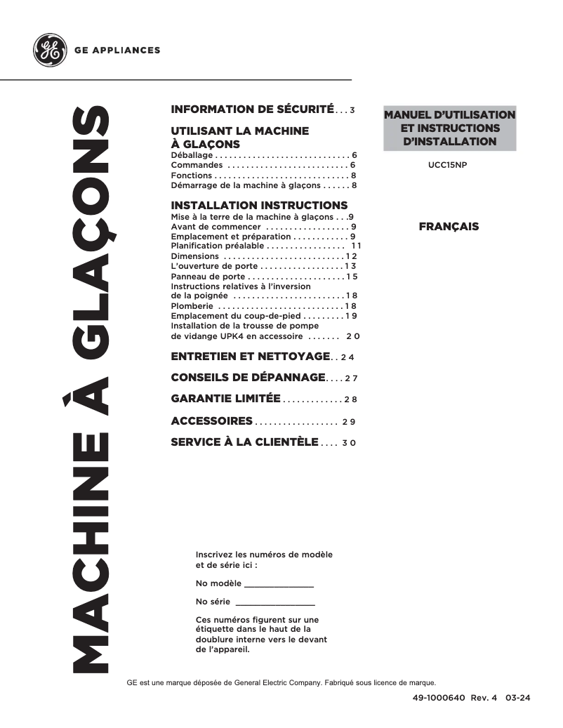 Page n°1 - Guide d'installation Monogram UCC15NPRII