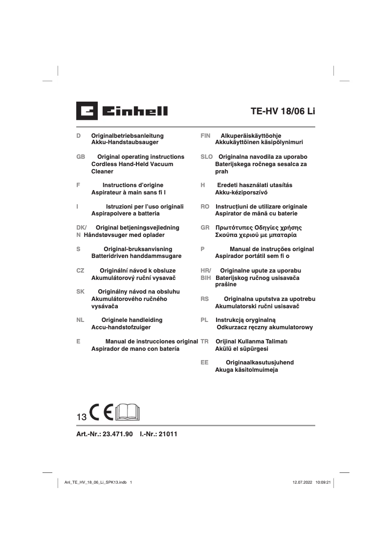 Page n°1 - Manuel utilisateur Einhell TE-HV 18/06 Li