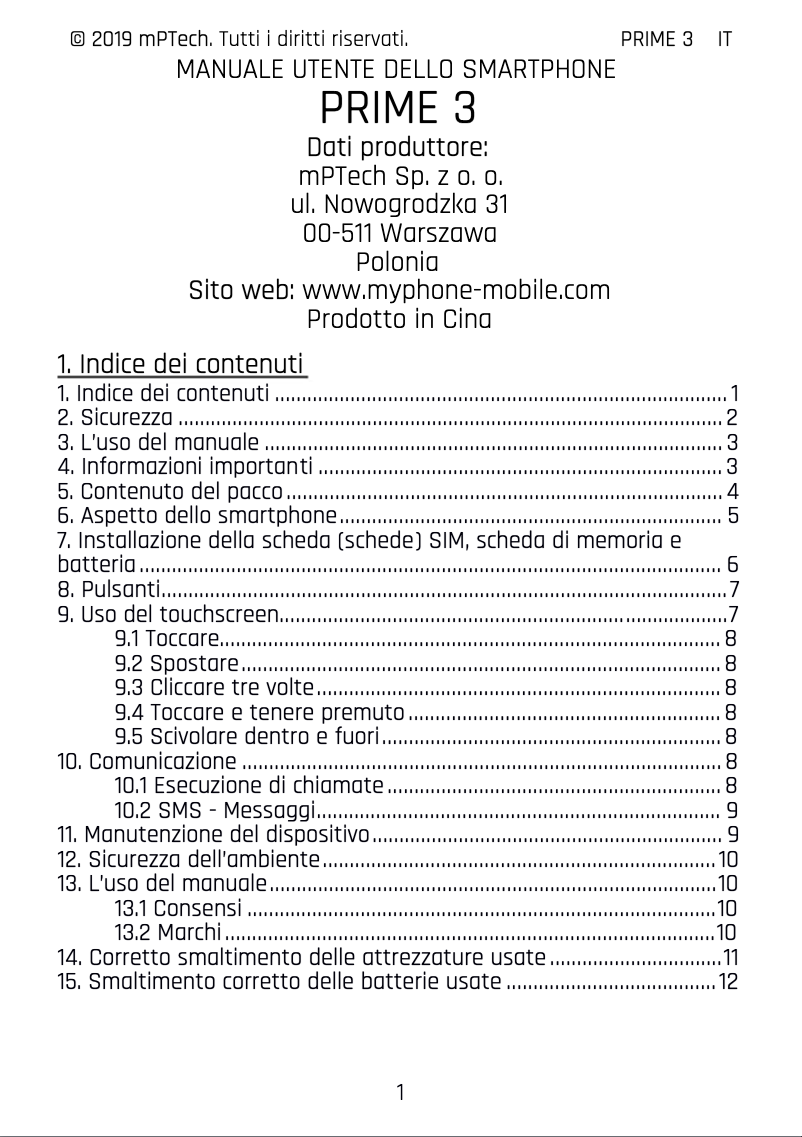 Page 1 de la notice Manuel utilisateur myPhone Prime 3