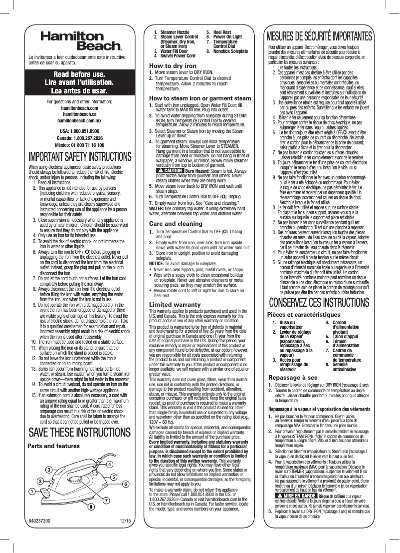 Page n°1 - Manuel utilisateur Hamilton Beach 14525