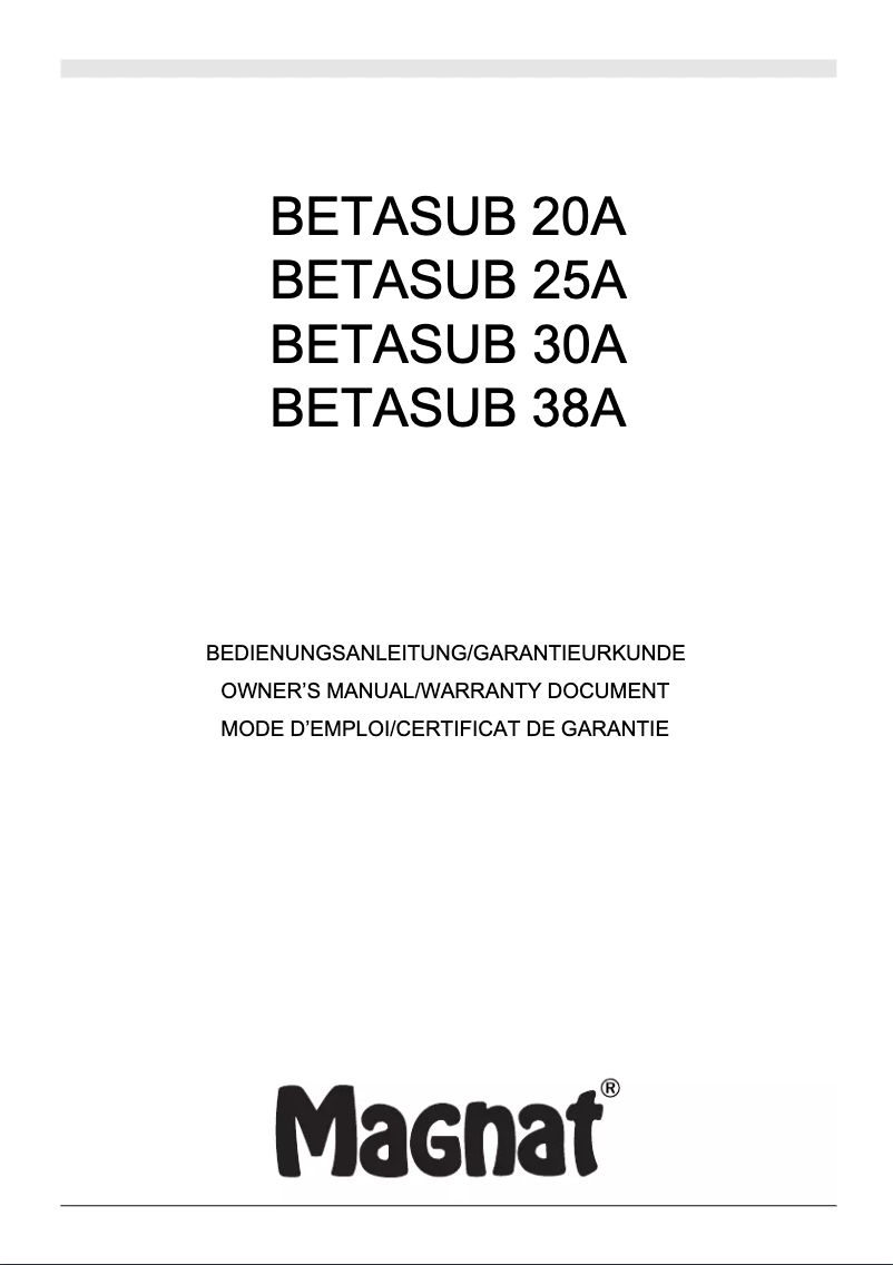 Page 1 de la notice Manuel utilisateur Magnat Betasub 25 A