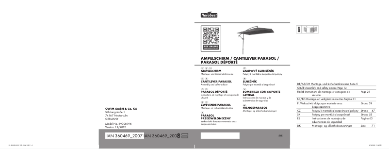 Page n°1 - Manuel utilisateur Florabest HG06996