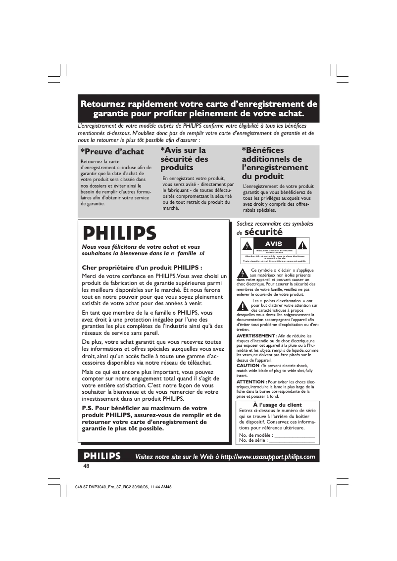 Page 1 de la notice Manuel utilisateur Philips DVP3040