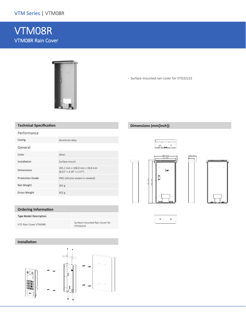 Page 1 de la notice Manuel utilisateur Dahua Technology VTM08R