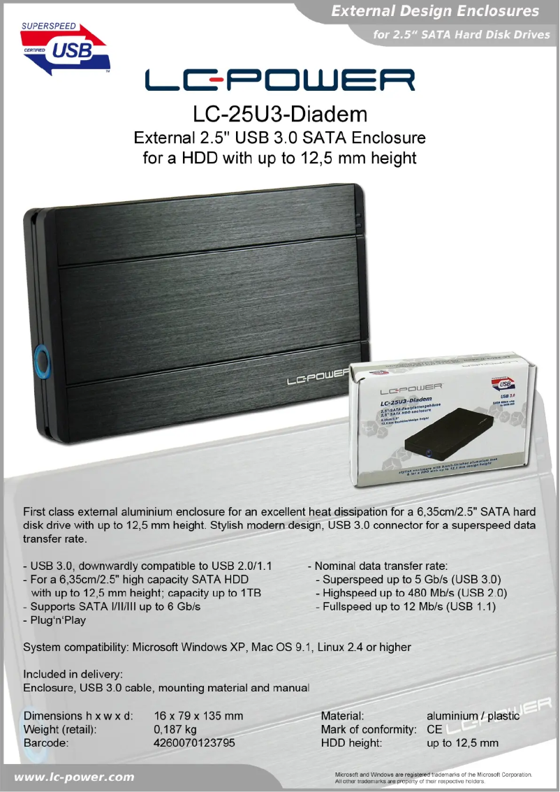 Page 1 de la notice Fiche technique LC-Power LC-25U3-Diadem