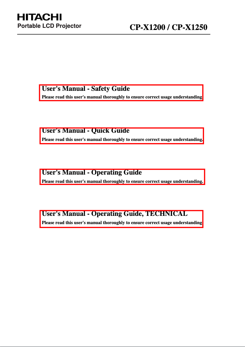 Image de la première page du manuel de l'appareil CP-X1200