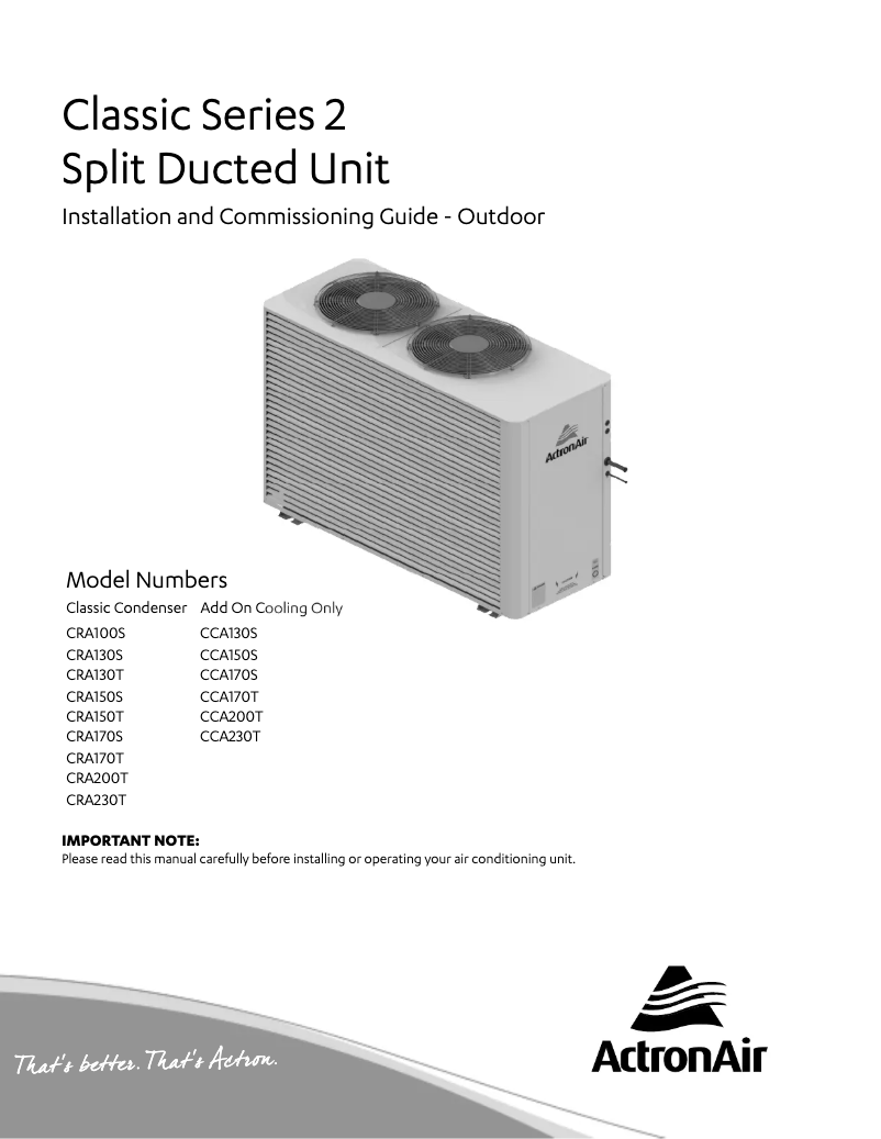 Página 1 del manual Manual de usuario ActronAir Classic CRA230T