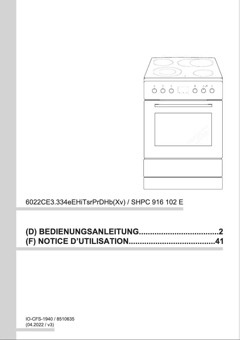 Page n°1 - Manuel utilisateur Amica SHPC 916 102 E