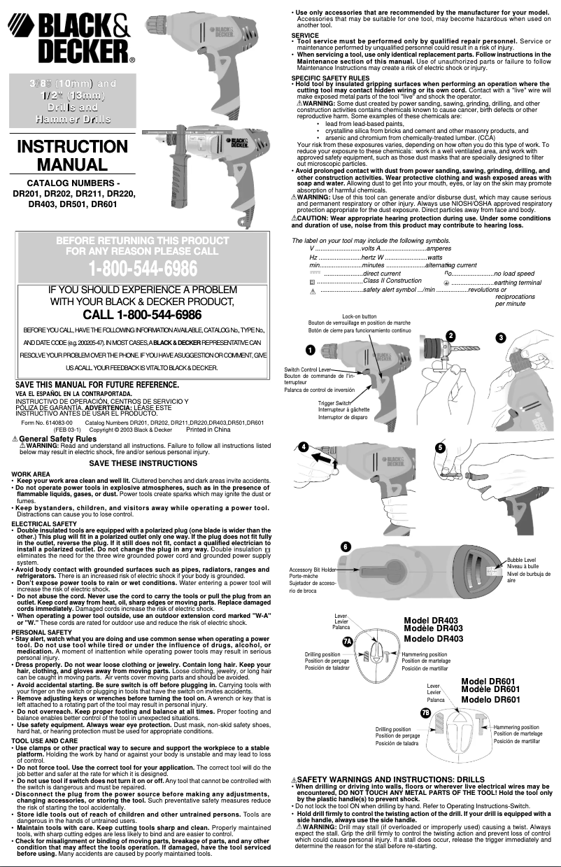 Page n°1 - Manuel utilisateur Black & Decker DR211