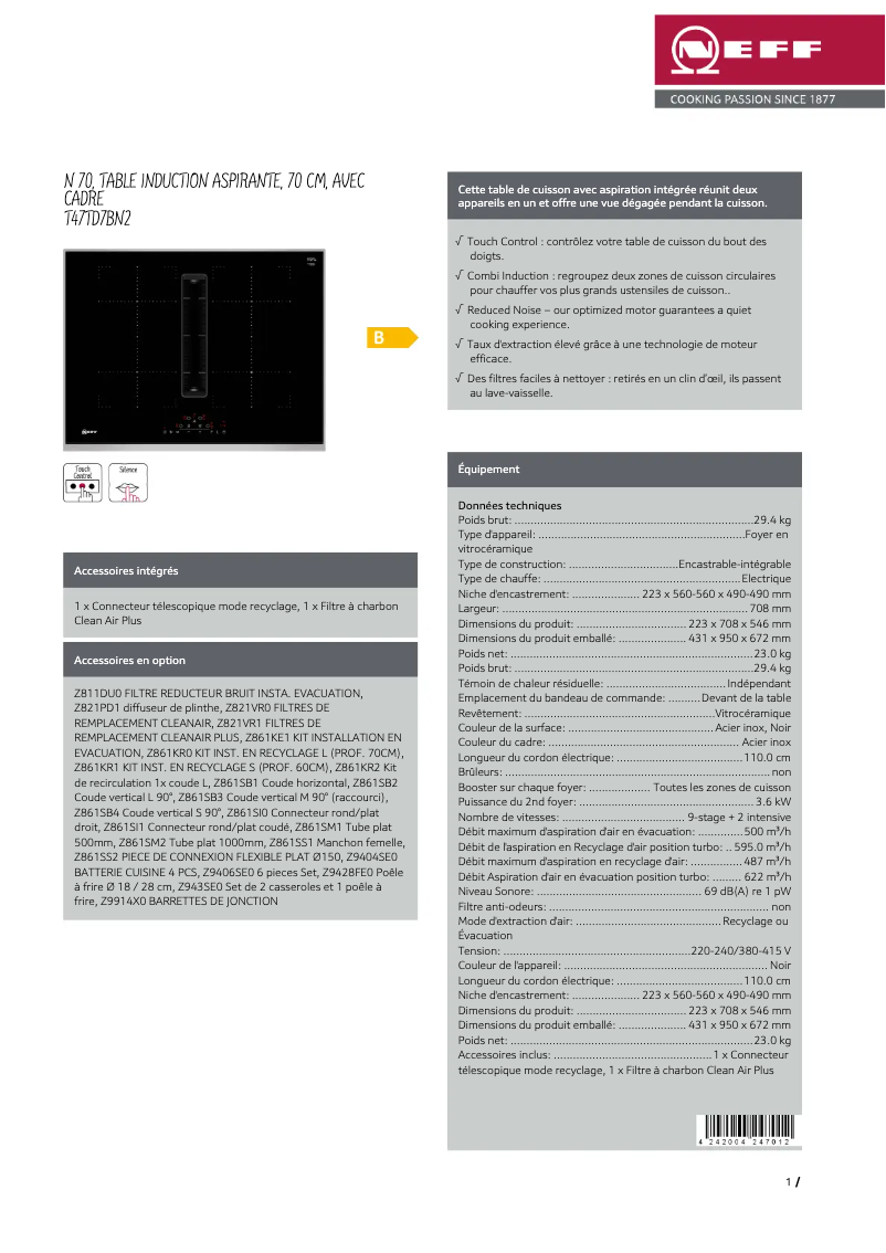 Página 1 del manual Ficha técnica Neff T47TD7BN2