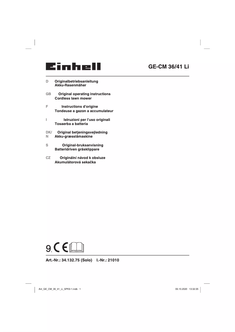 Page n°1 - Manuel utilisateur Einhell GE-CM 36/41 Li