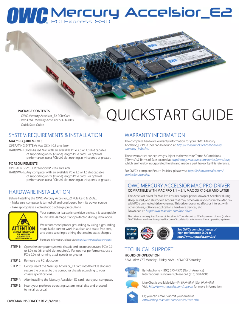 Page 1 de la notice Manuel utilisateur OWC Mercury Helios+E2, 120GB