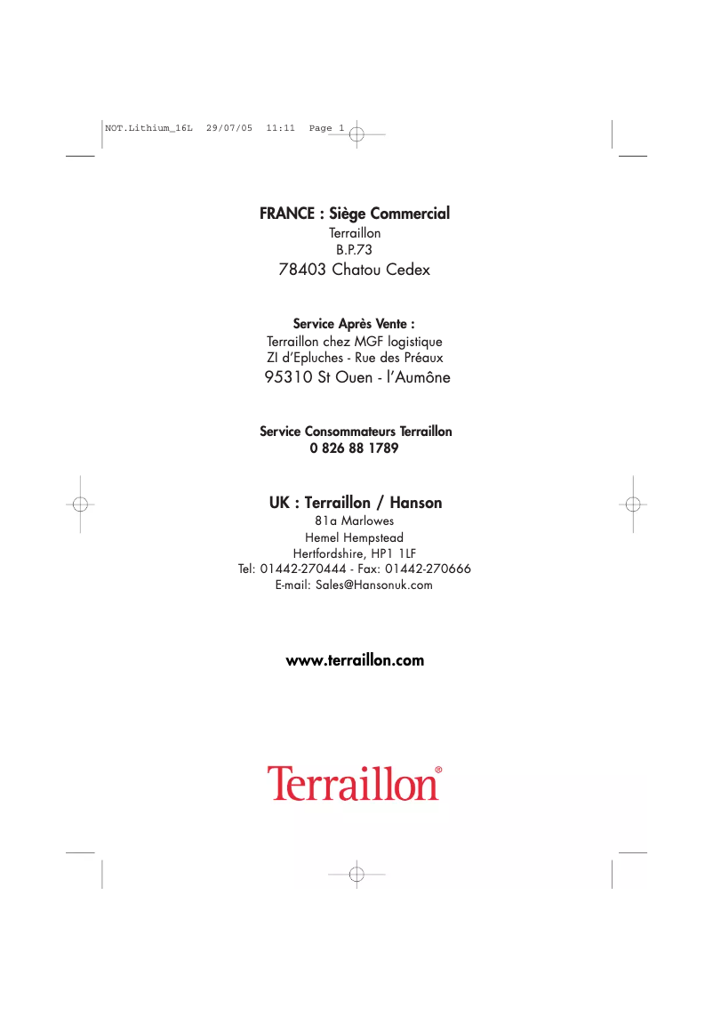 Page 1 de la notice Manuel utilisateur Terraillon TX 400 Auto-on