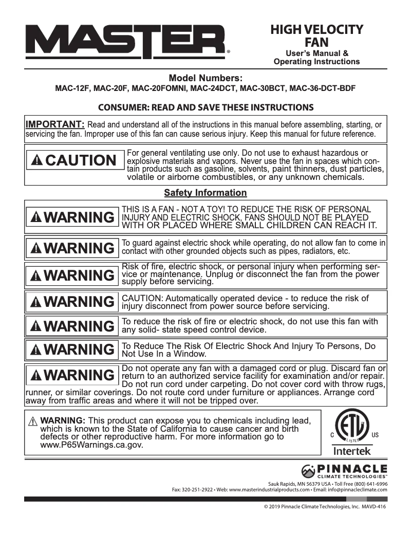 Página 1 del manual Manual de usuario Master MAC-12F