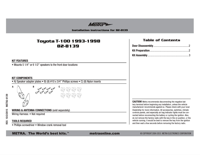 Page n°1 - Manuel utilisateur Metra 82-8139