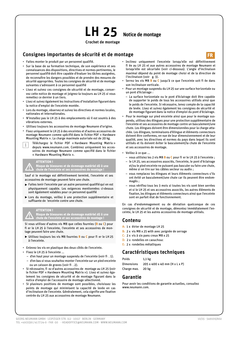 Page n°1 - Guide de démarrage rapide Neumann LH 25