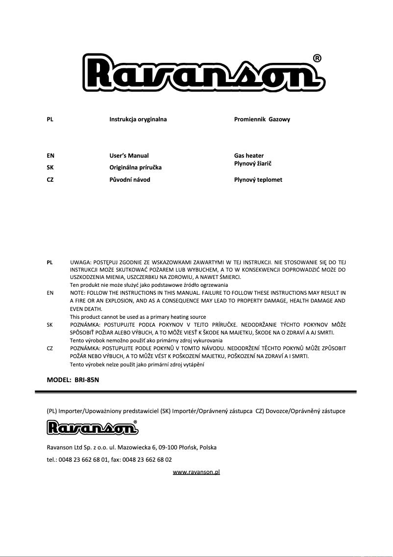 Page 1 de la notice Manuel utilisateur Ravanson BRI-85N