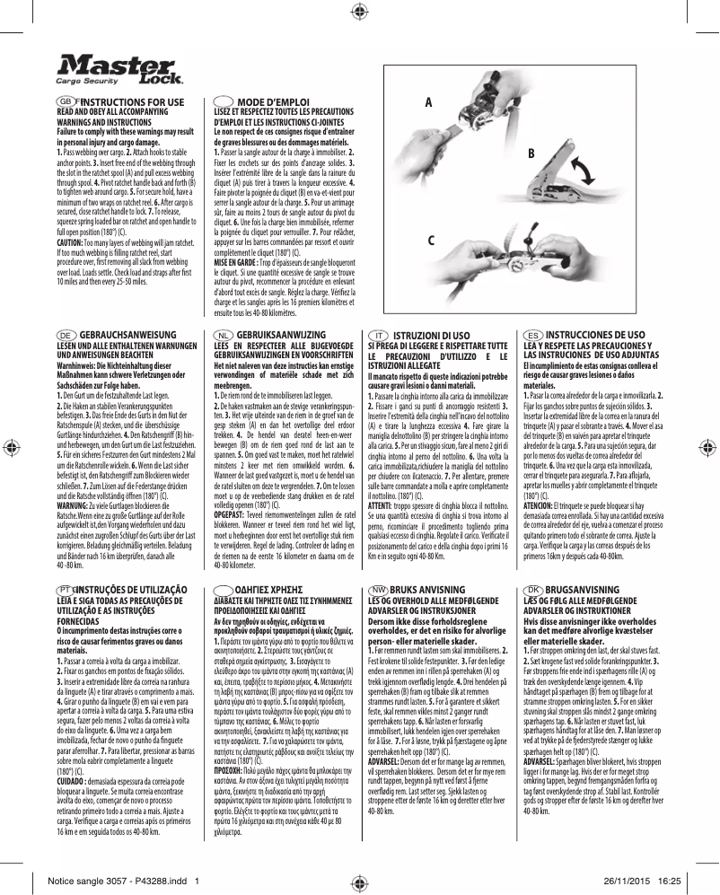 Page n°1 - Manuel utilisateur Master Lock 3378EURDAT