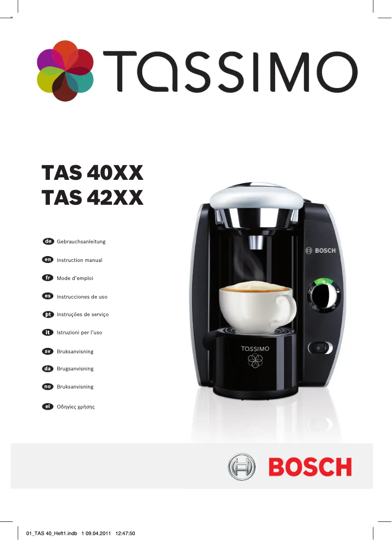 Page n°1 - Manuel utilisateur Bosch Tassimo TAS4212