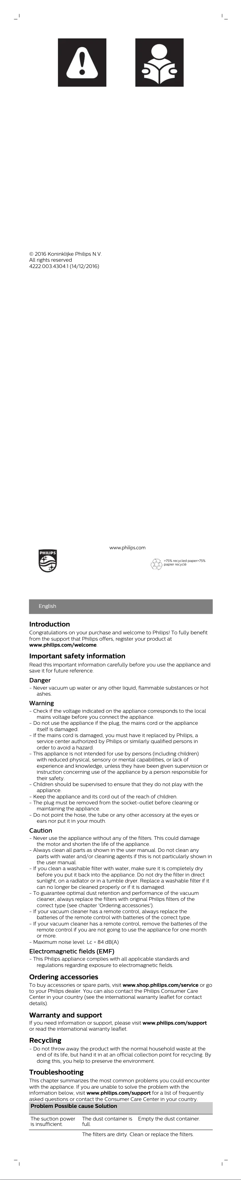 Image de la première page du manuel de l'appareil PowerCyclone 5 FC9516