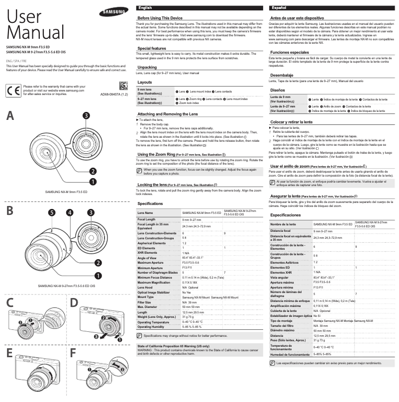 Page 1 de la notice Manuel utilisateur Samsung YZ927ZZA