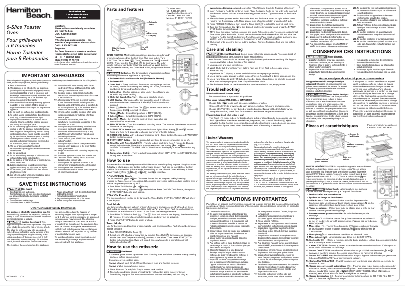 Page 1 de la notice Manuel utilisateur Hamilton Beach 31190C