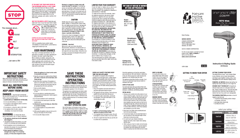 Page 1 de la notice Manuel utilisateur Conair 259