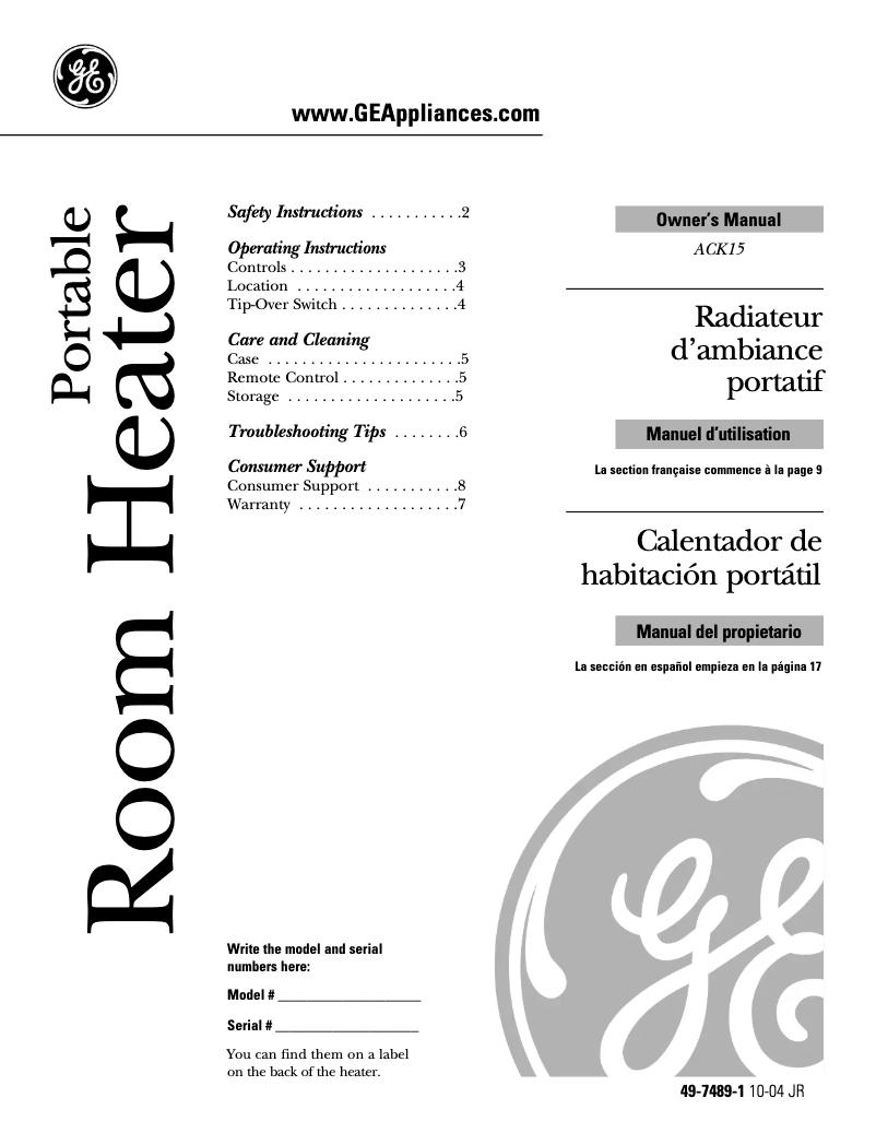 Page 1 de la notice Manuel utilisateur GE ACK15AA