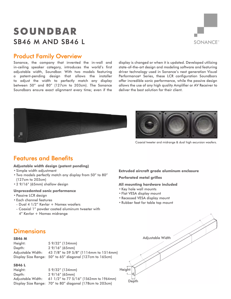Page 1 de la notice Fiche technique Sonance SB46
