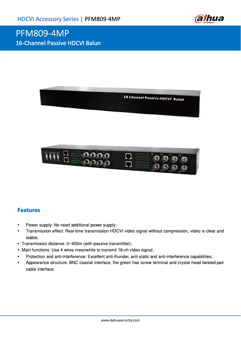 Page 1 de la notice Fiche technique Dahua Technology PFM809-4MP