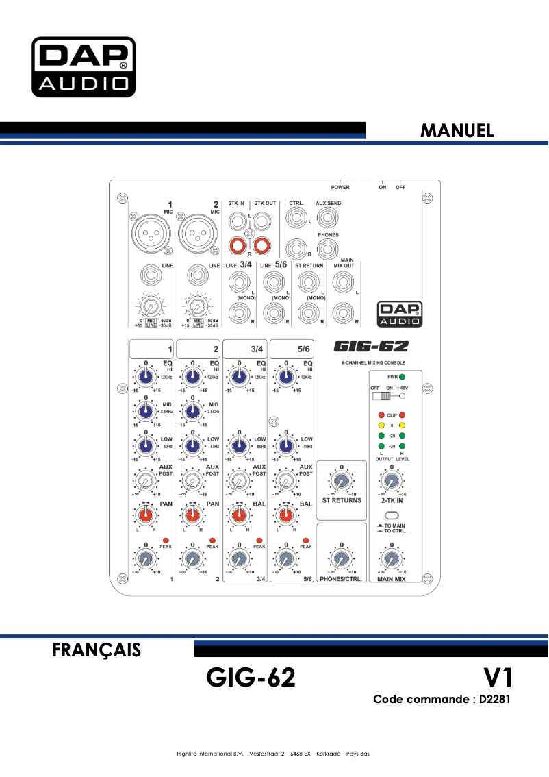 Page 1 de la notice Manuel utilisateur DAP-Audio GIG-62