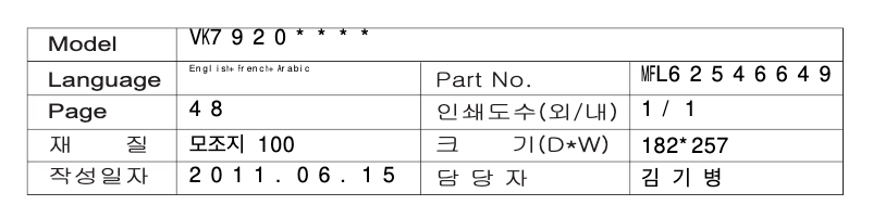 Page n°1 - Manuel utilisateur LG VK7920NHAY