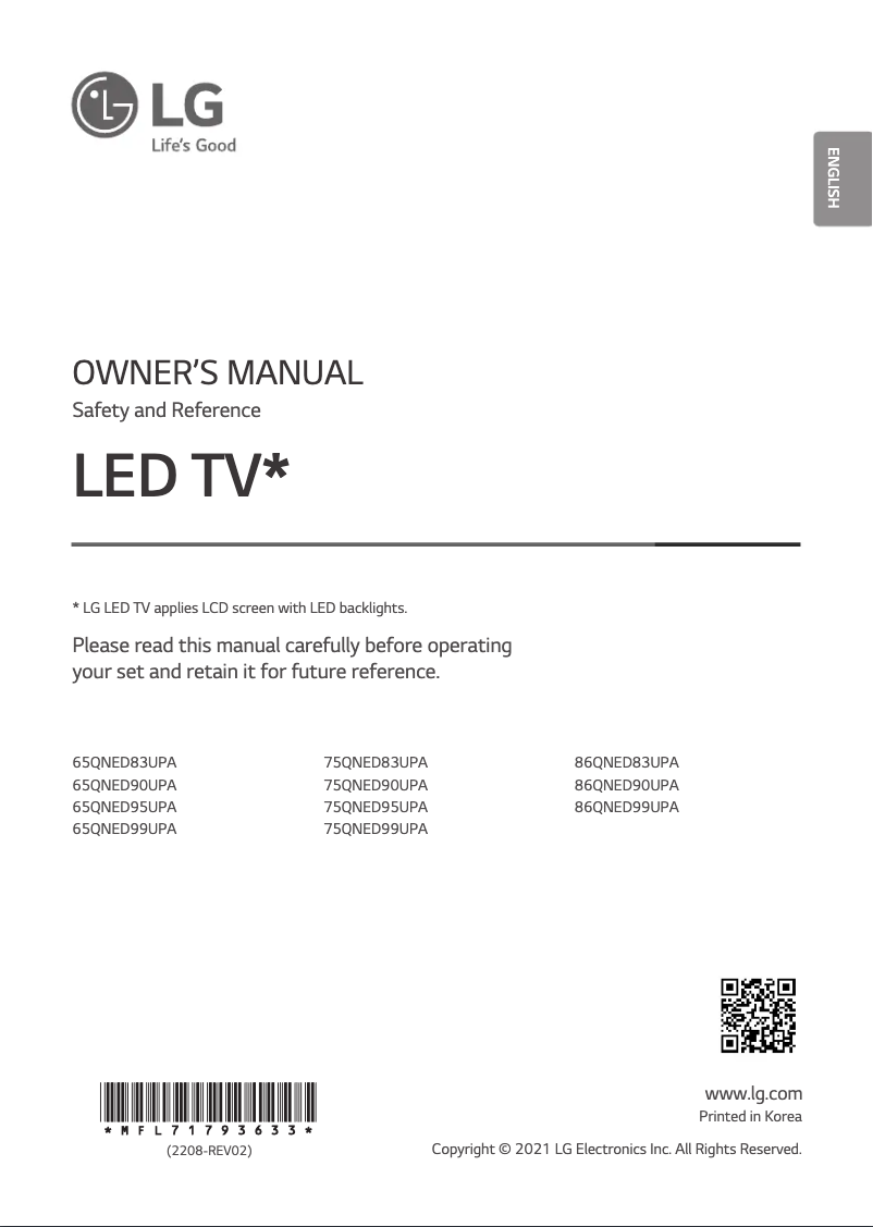 Page 1 de la notice Manuel utilisateur LG 86QNED90UPA