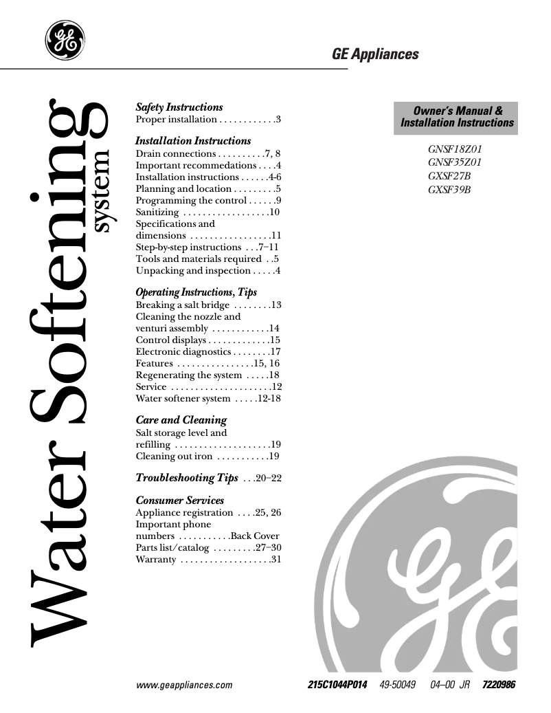 Imagen de la primera página del manual del dispositivo GXSF39B