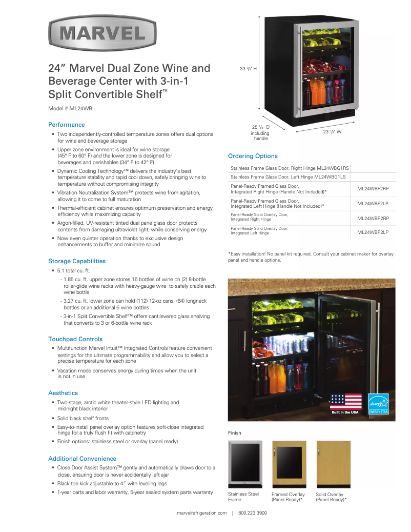 Page 1 de la notice Fiche technique Marvel ML24WBP2RP