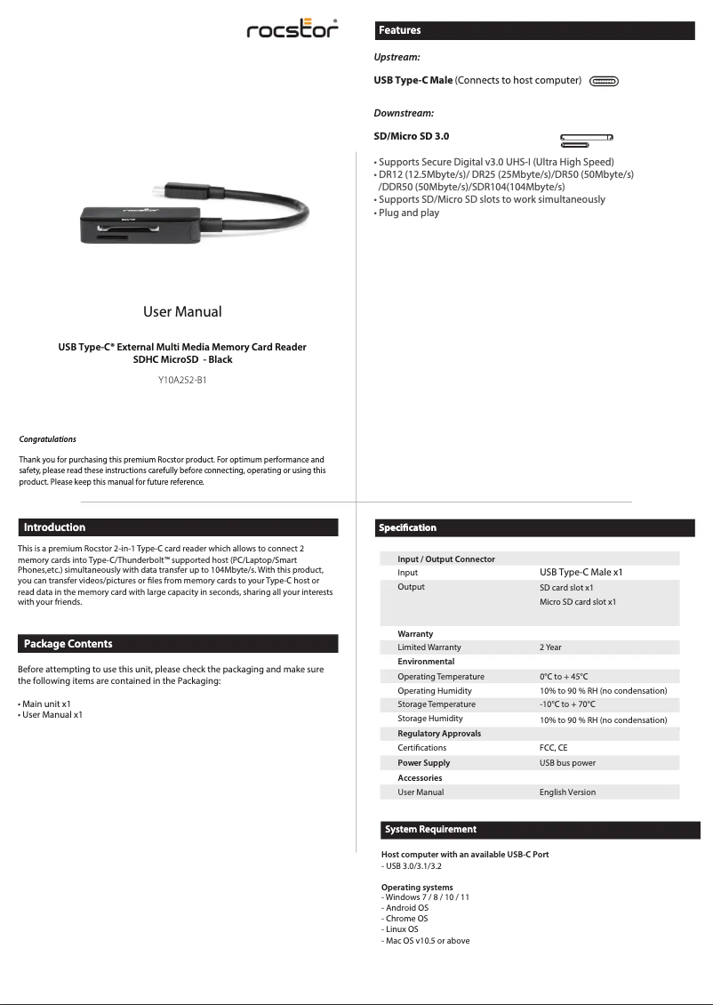 Página 1 del manual Manual de usuario Rocstor Y10A252-B1