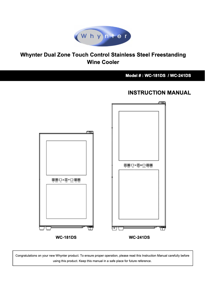 Page 1 de la notice Manuel utilisateur Whynter WC-241DS
